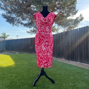 Ralph Lauren Floral Swirl Design Dress No Sleeve Dress Red White Size 2